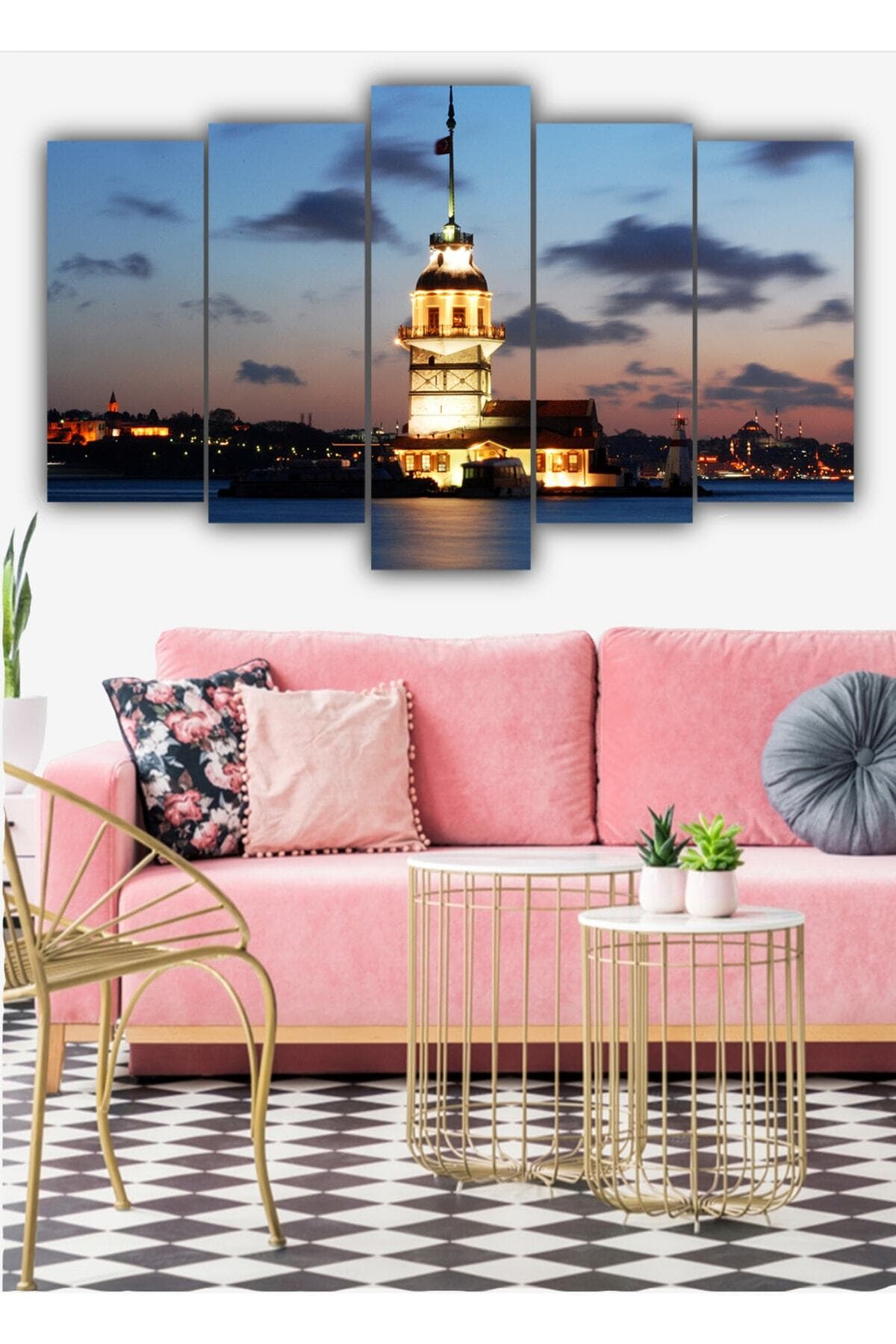 Bilge 5 Parçalı Kız Kulesi Gece Mdf Tablo - B5mdf-0014