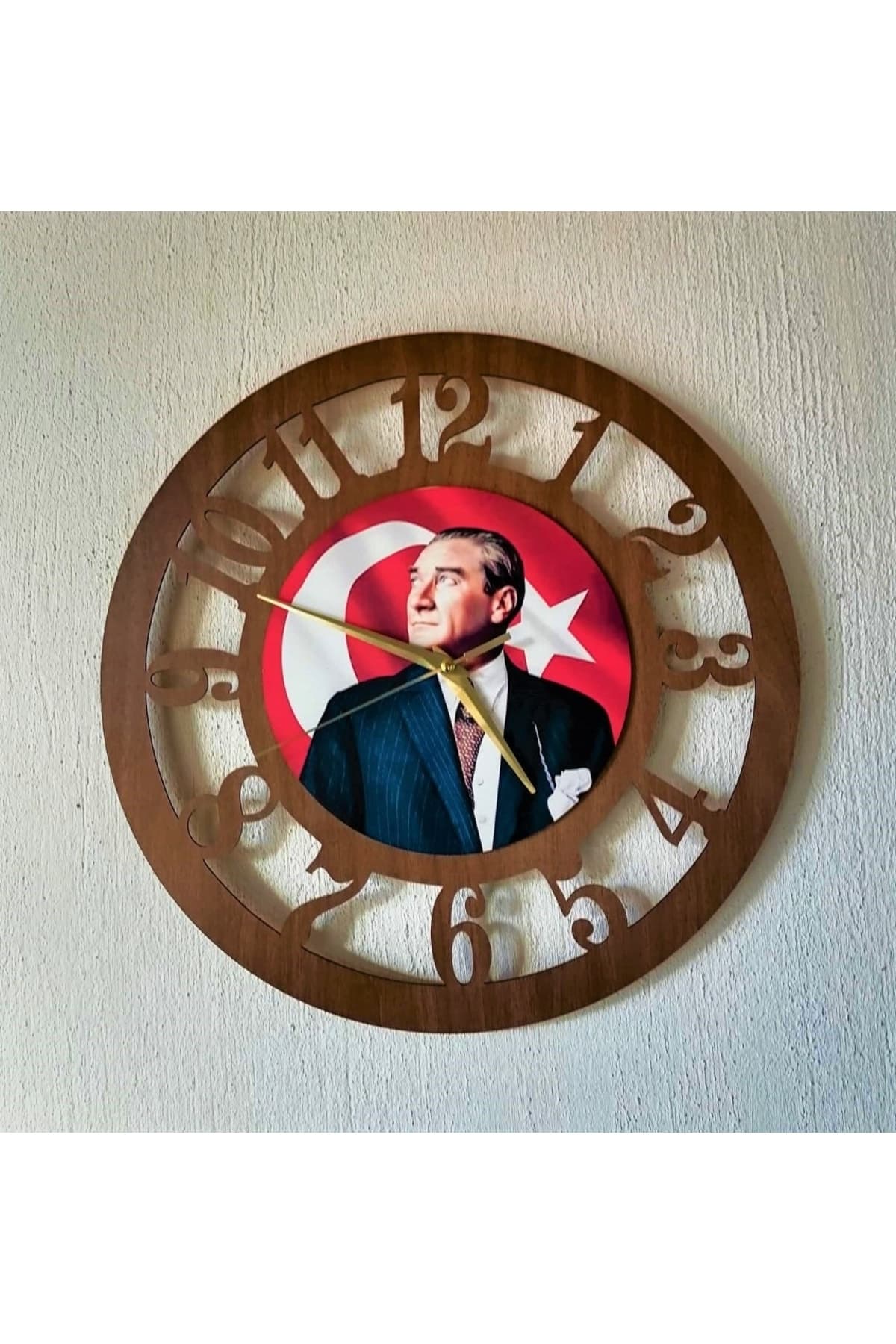 Bilge Duvar Saati, Atatürk Detaylı Dekoratif Ahşap Duvar Saati