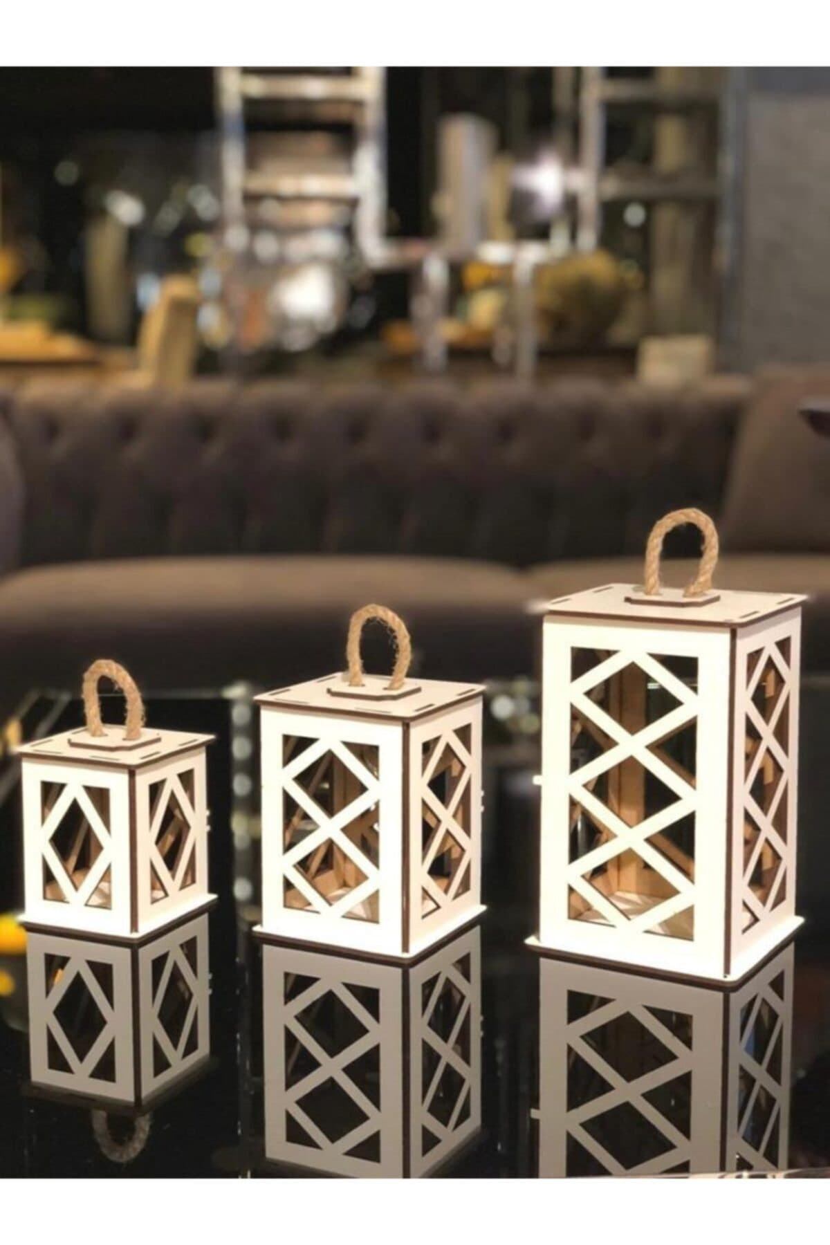 3'lü Mini Ahşap Fener Seti