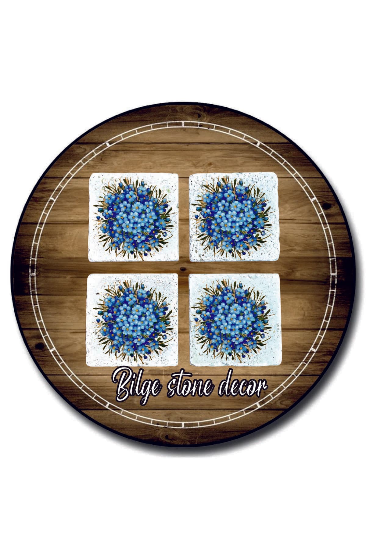 bilge tasarım Stone Decor Taş Bardak Altlığı 4'lü Set 10x10x1 Cm desenli
