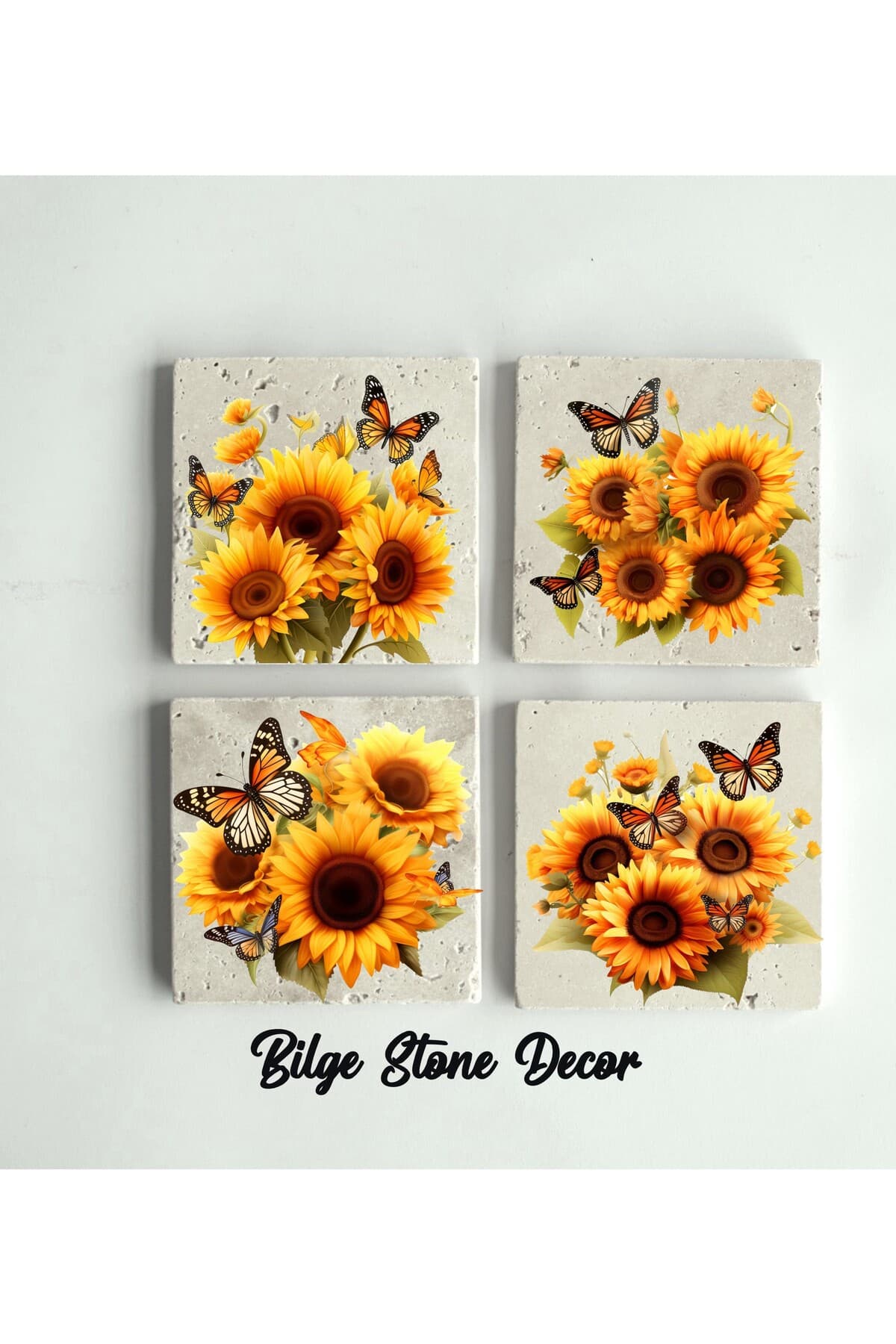 bilge tasarım Stone Decor Taş Bardak Altlığı 4'lü Set 10x10x1 Cm desenli