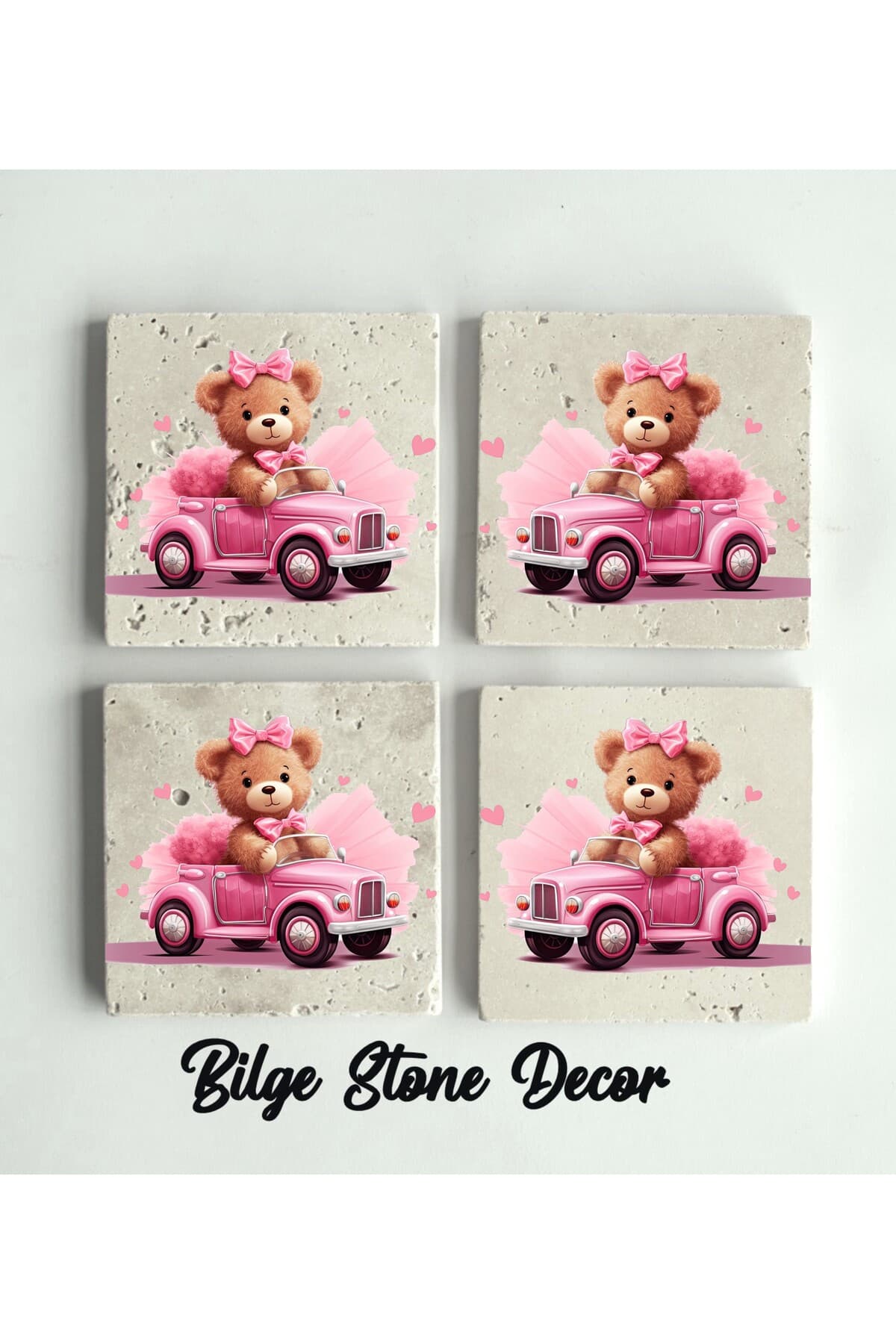 bilge tasarım Stone Decor Taş Bardak Altlığı 4'lü Set 10x10x1 Cm desenli