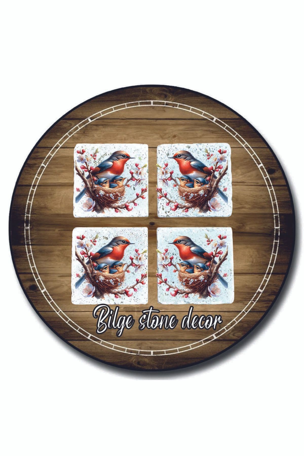 bilge tasarım Stone Decor Taş Bardak Altlığı 4'lü Set 10x10x1 Cm desenli