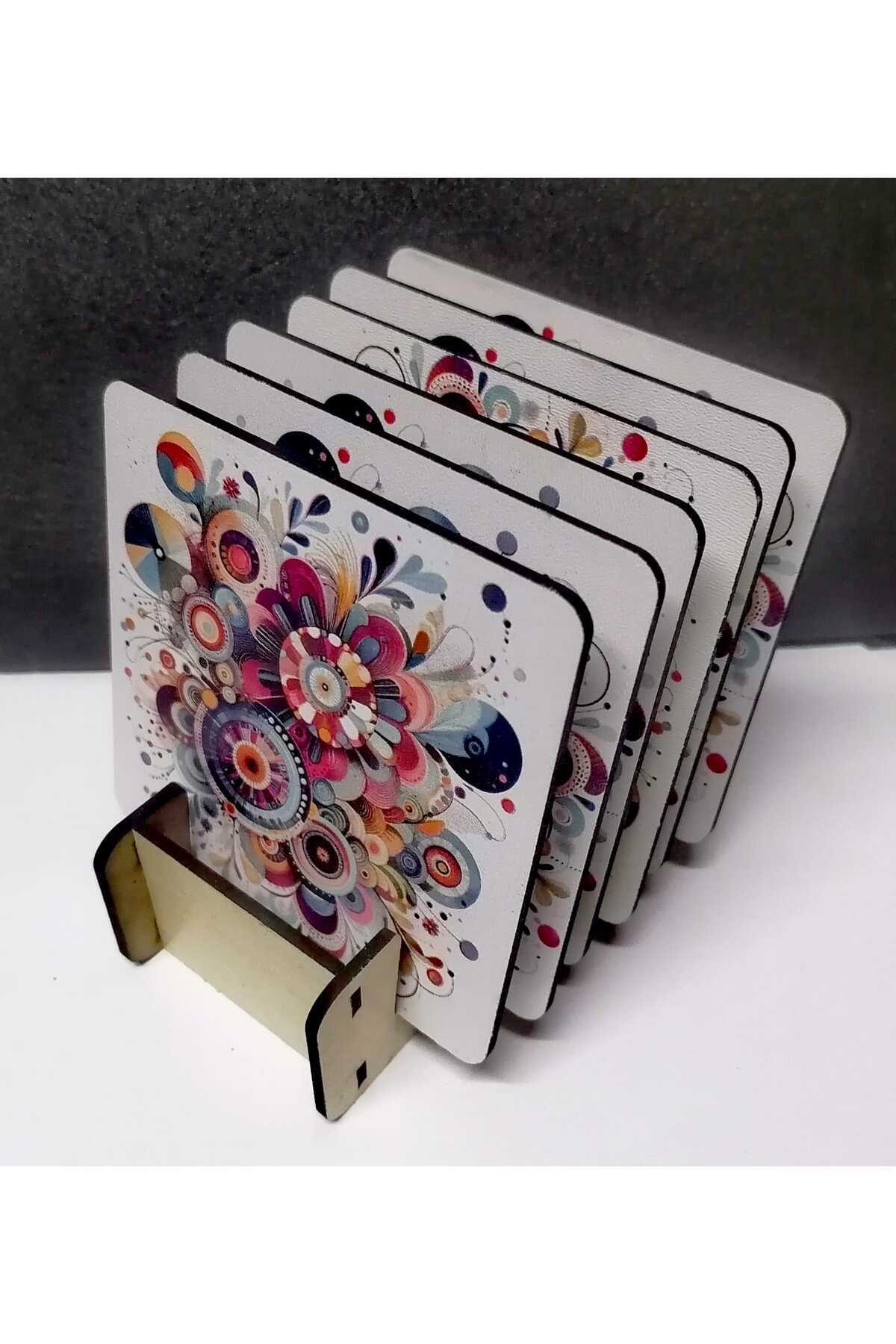 BİLGE tasarım Ahşap baskılı Bardak Altlığı 6 lı set Set STAND HEDİYELİ - Detay