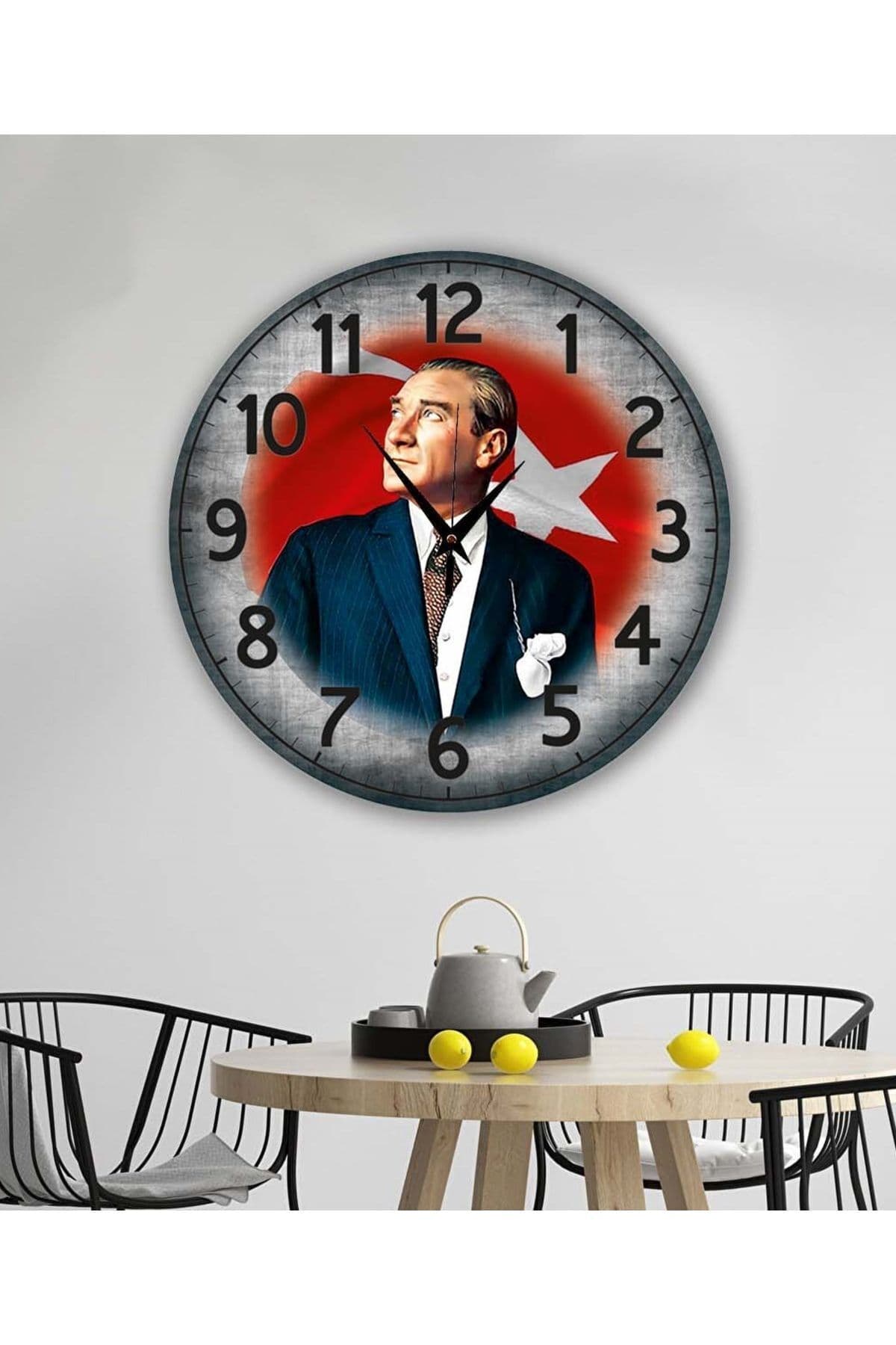 bilge Tasarım retro ATATÜRK temalı Duvar Saati 35 x 35 CM