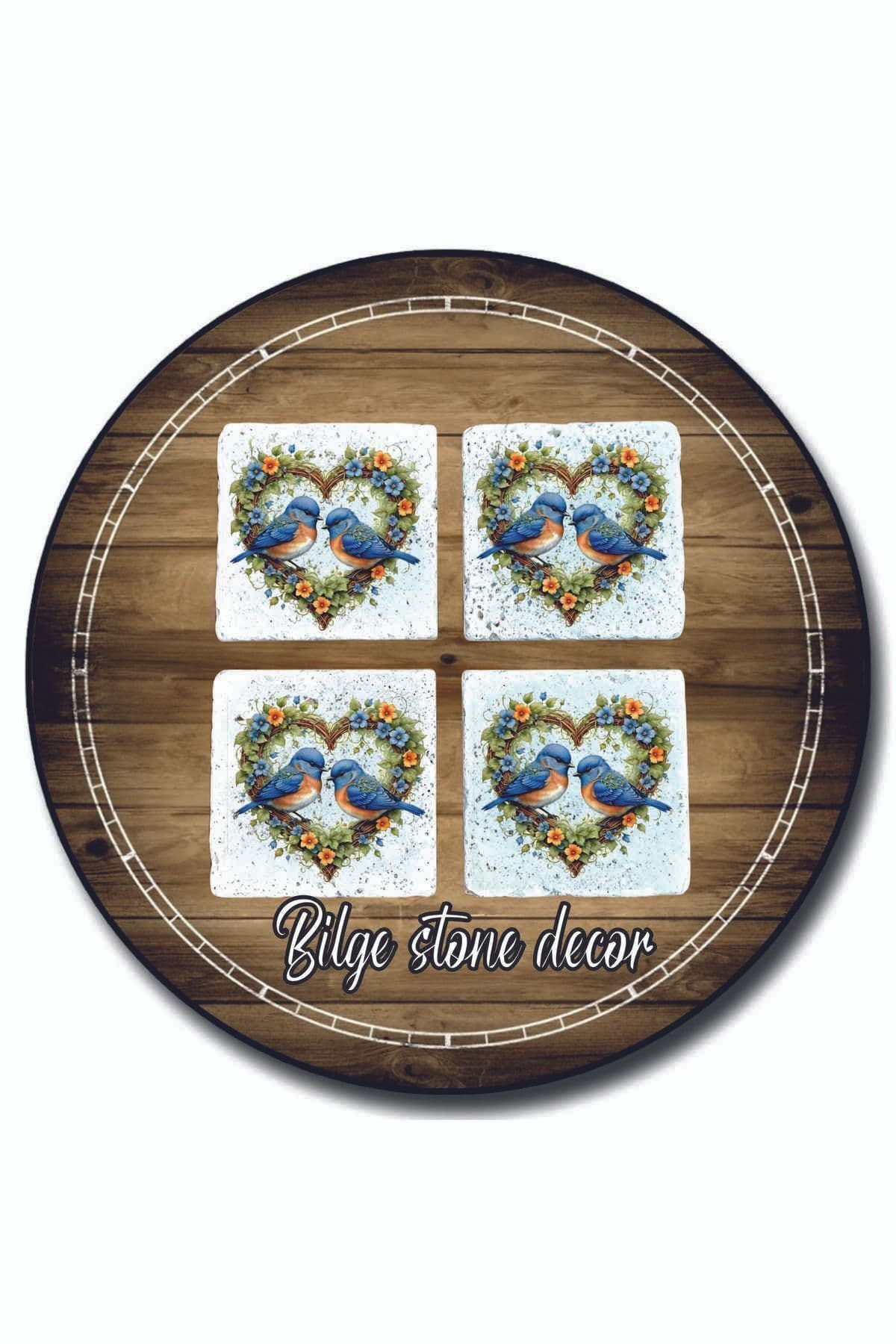 bilge tasarım Stone Decor Taş Bardak Altlığı 4'lü Set 10x10x1 Cm desenli