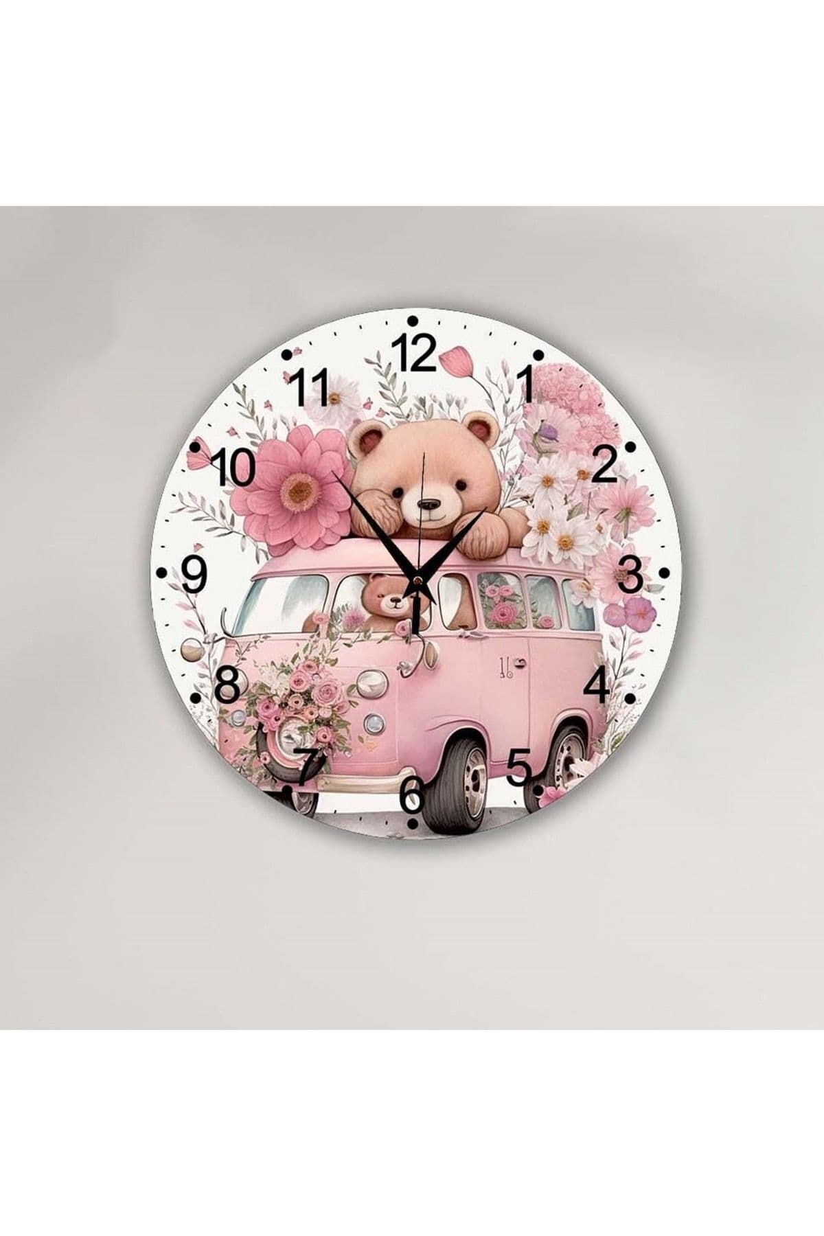 Retro BİLGE LAZER Çocuk odasıDuvar Saati Yuvarlak Pembe 30 cm Ahşap