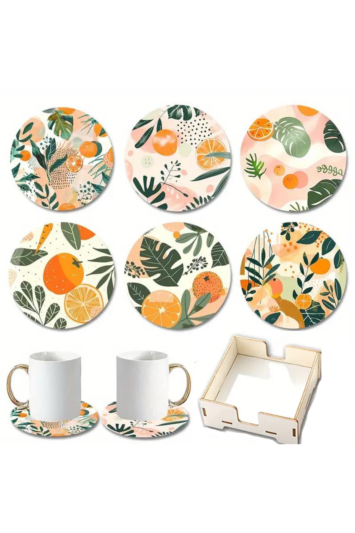 BİLGE tasarım Ahşap baskılı Bardak Altlığı 6 lı set Set AHŞAP ÖZEL TASARIM STAND KUTULU