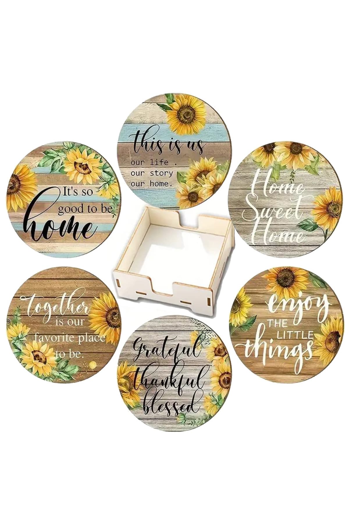 BİLGE tasarım Ahşap baskılı Bardak Altlığı 6 lı set Set AHŞAP ÖZEL TASARIM STAND KUTULU