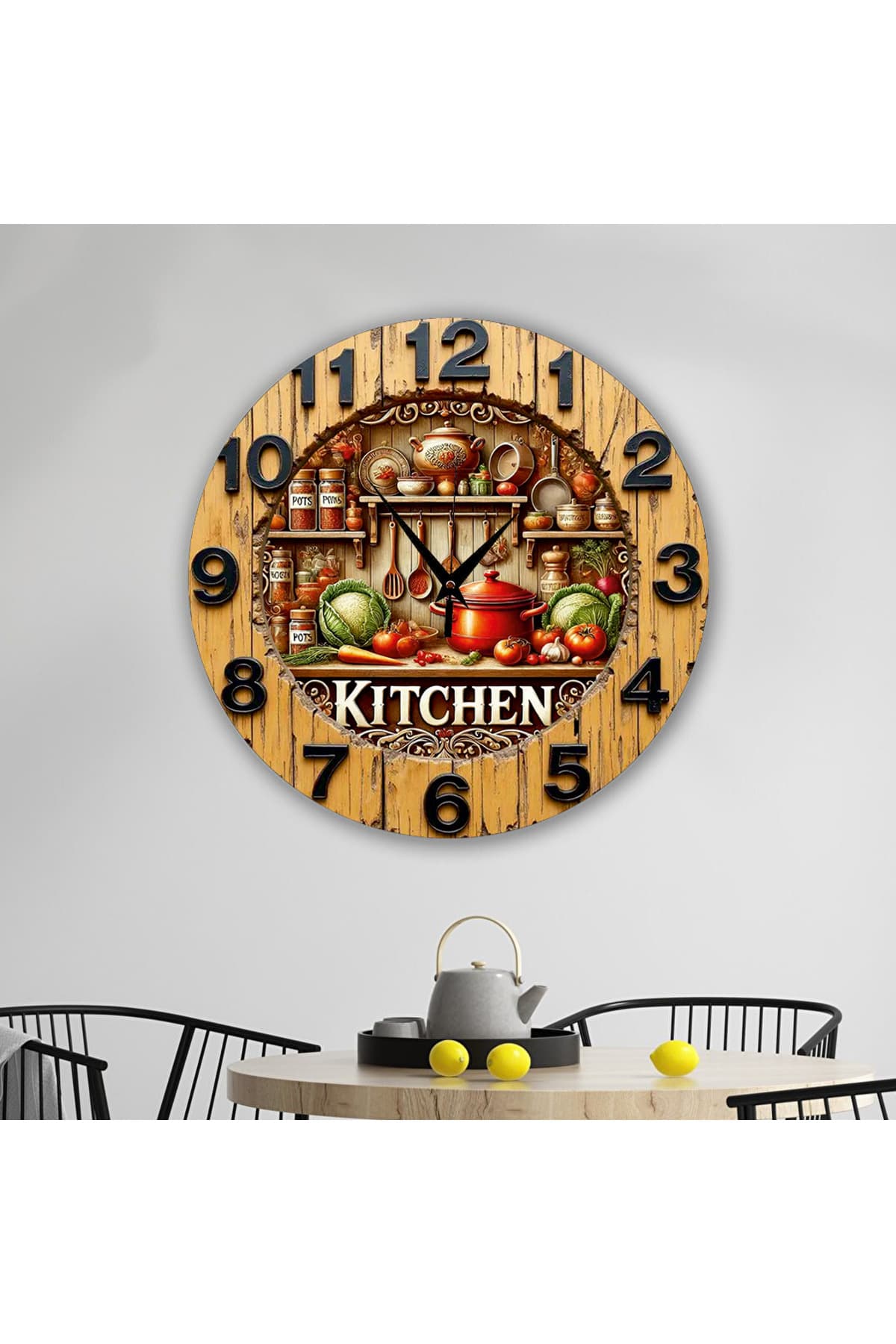 bilge Tasarım 2D GÖRÜNÜMLÜ BASKILI mutfak (kitchen) Duvar Saati 35 x 35CM