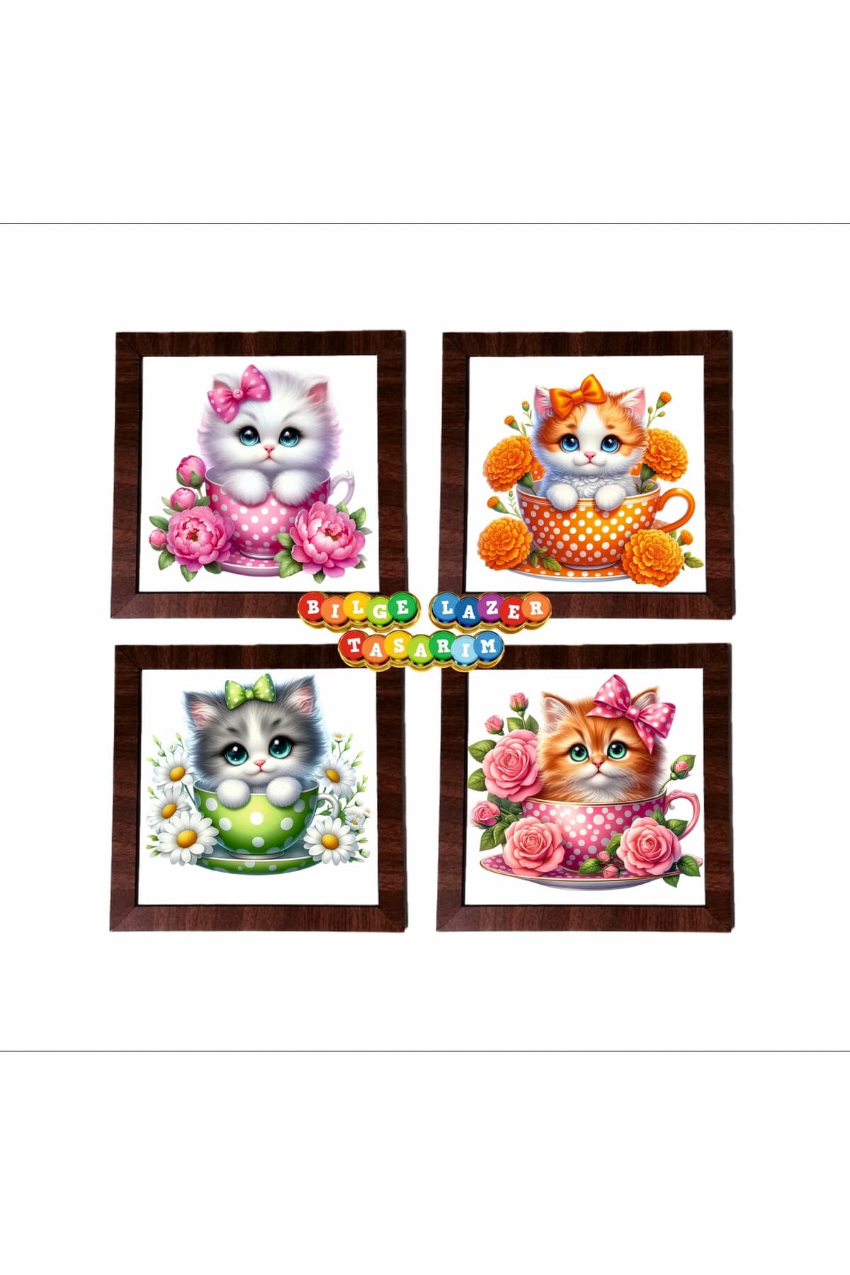 Ahşap Çerçeveli 4 Adet 20X20cm DÜZ RESİM TABLO