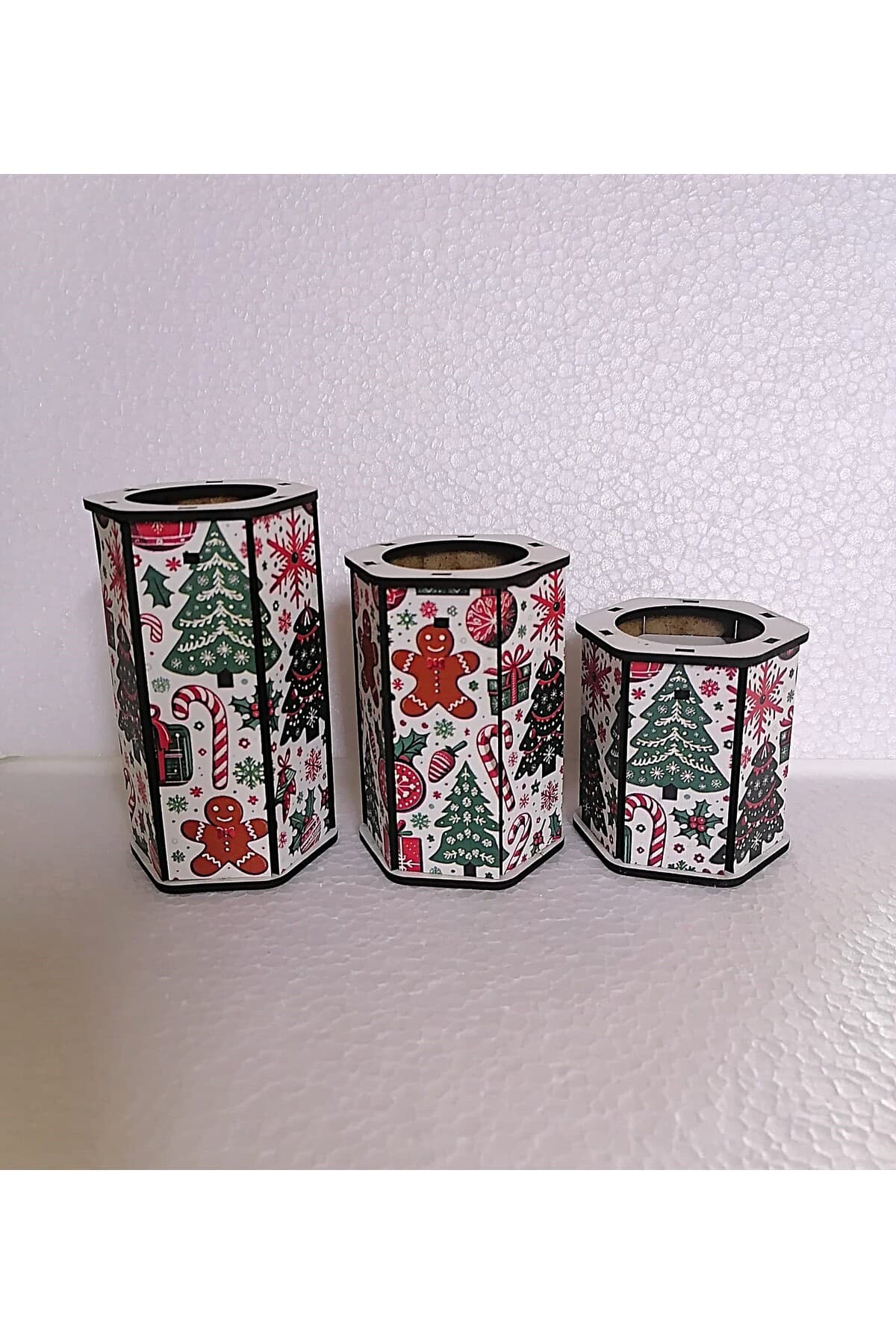 Yeni yıl temalı Tealight 3 lü Mumluk Seti