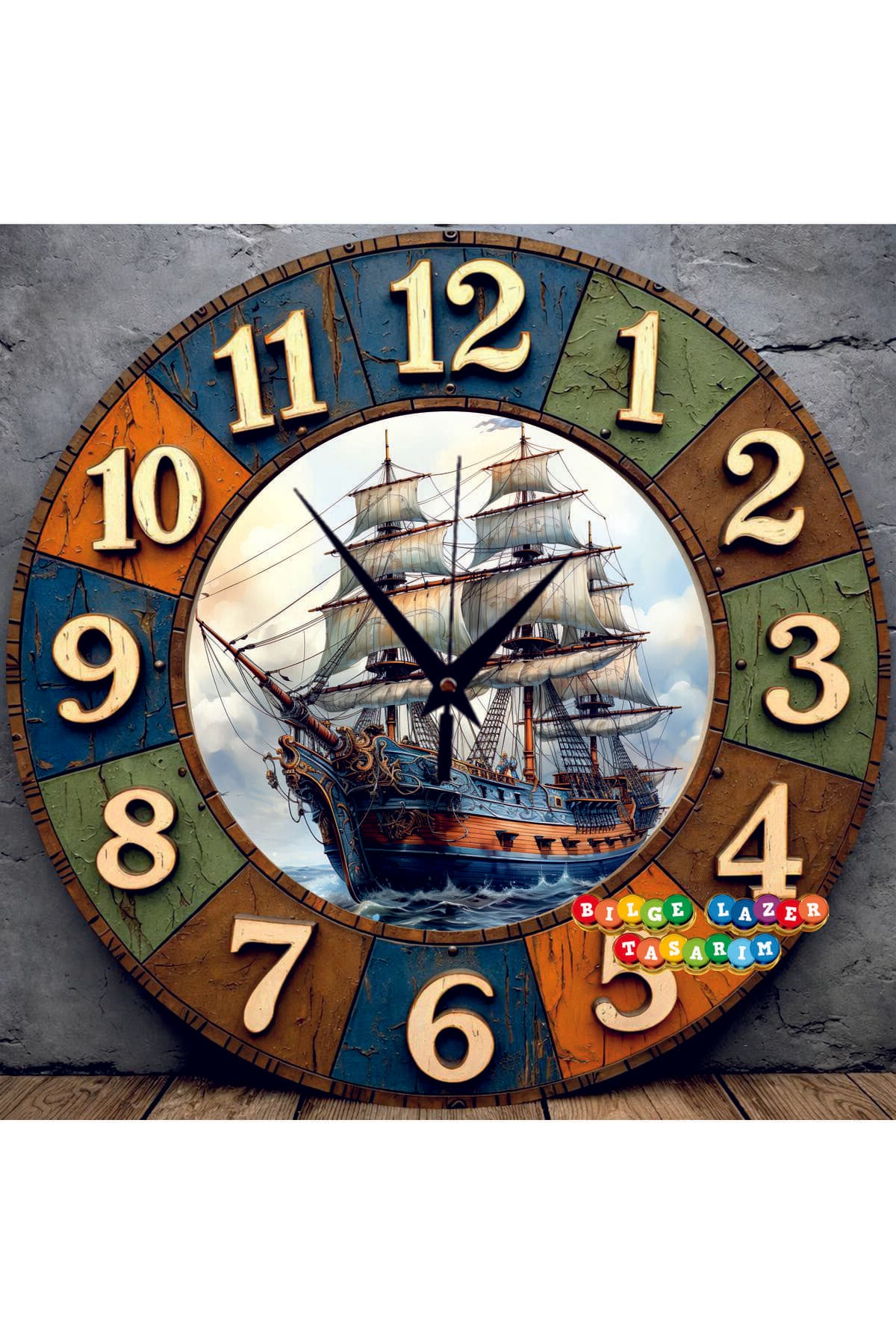 Bilge Ahşap RETRO TASARIM Dekoratif duvar Saati dijital uv baskı
