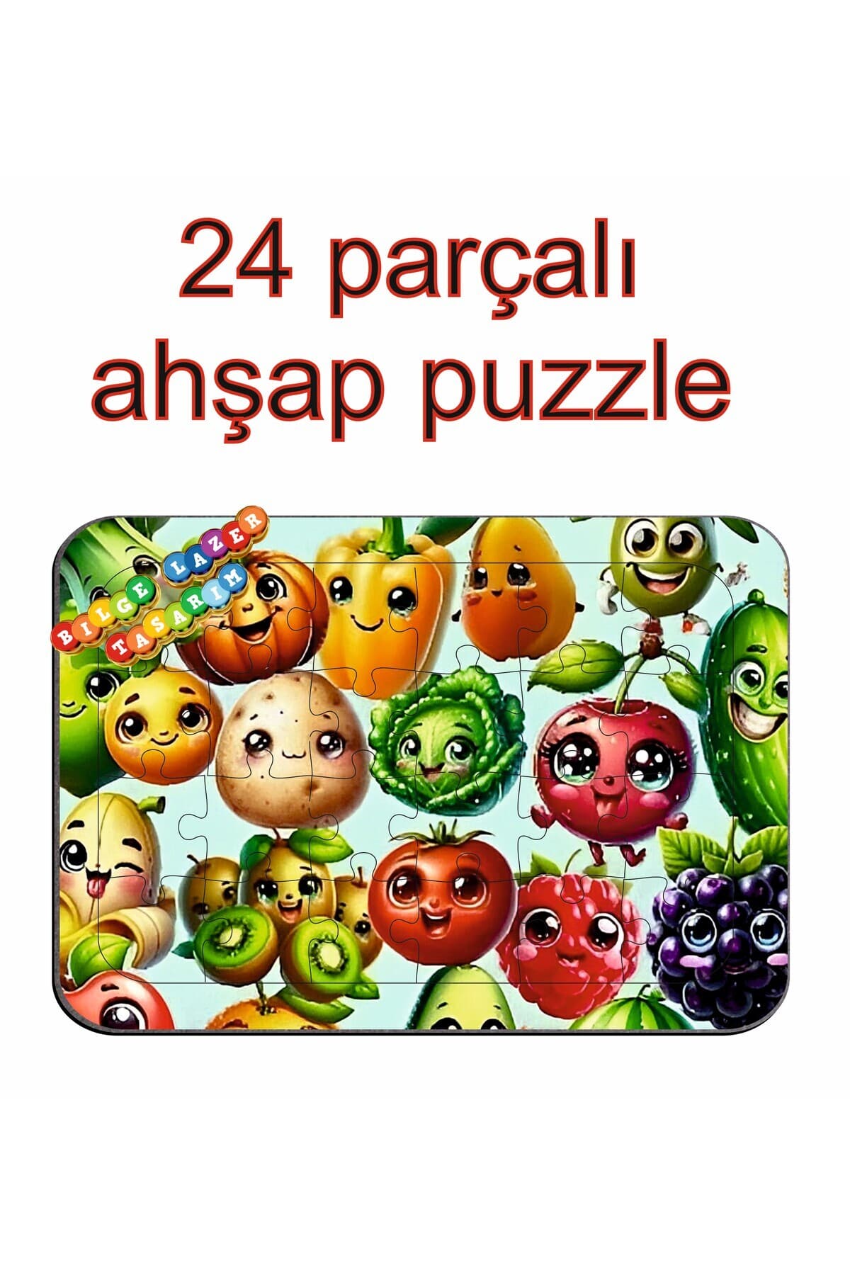 Çocuklar İçin Eğitici ve Öğretici Ahşap Renkli Puzzle ( 24 parçalı )