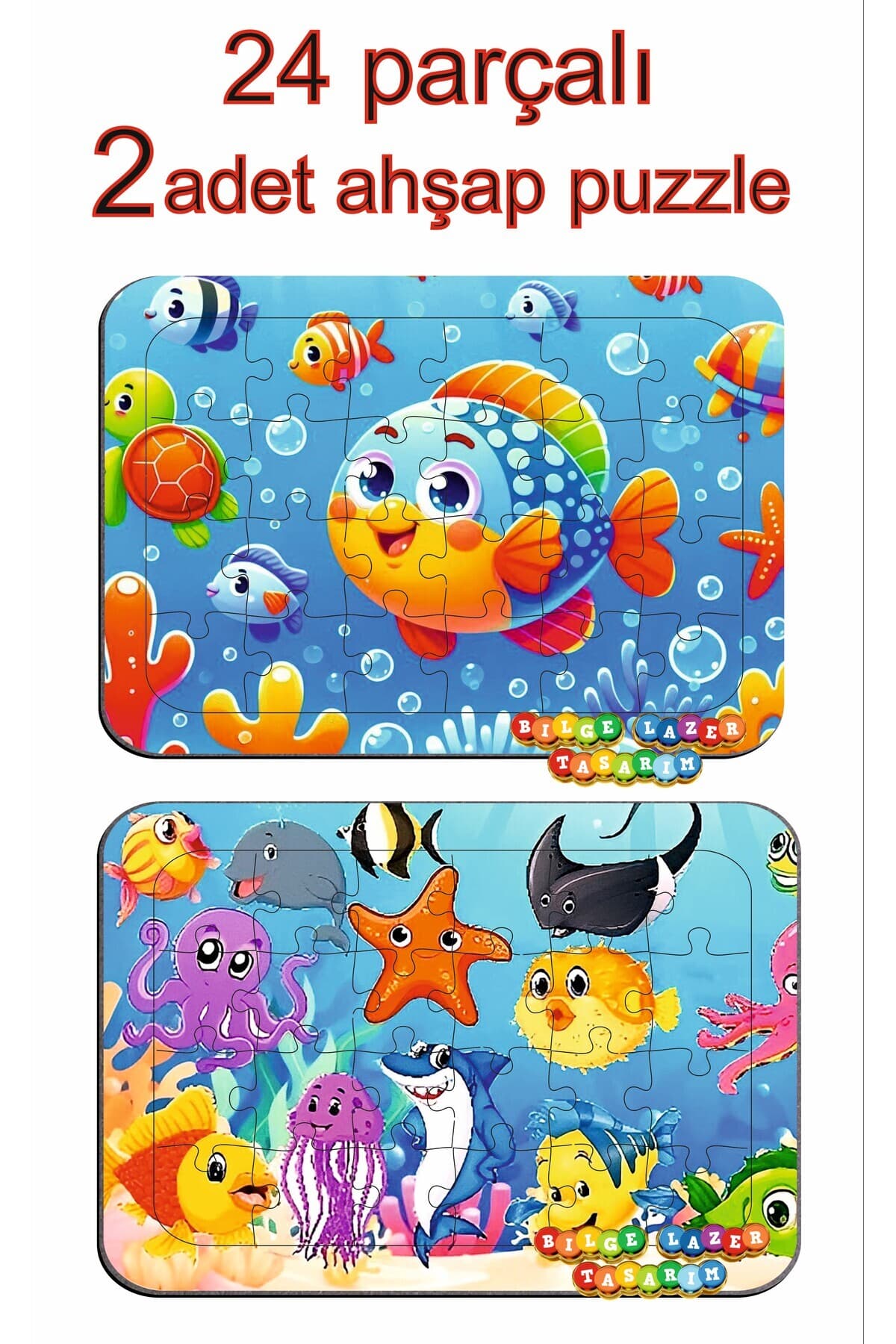 Çocuklar İçin Eğitici ve Öğretici Ahşap Renkli Puzzle 2 li Set (24 parçalı)