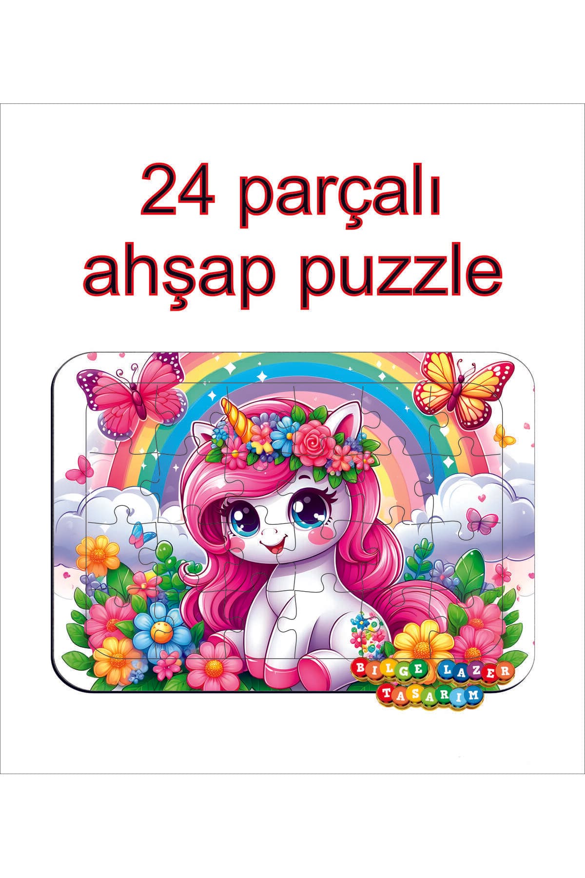 Çocuklar İçin Eğitici ve Öğretici Ahşap Renkli Puzzle ( 24 parçalı )
