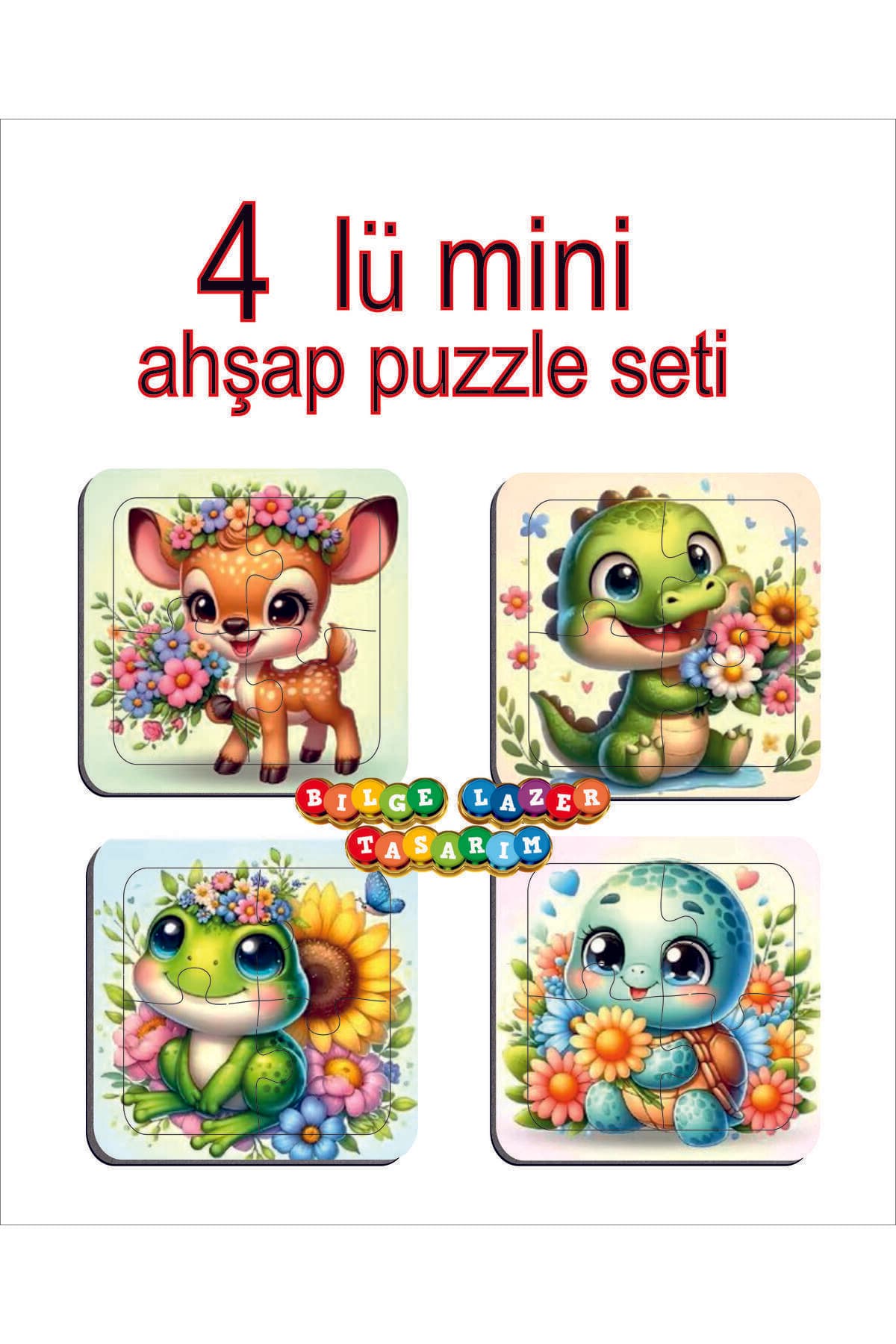 Çocuklar Için Eğitici Ve Öğretici Ahşap 4 Parçalı Hayvanlar Mini Puzzle Set 4 lü Set