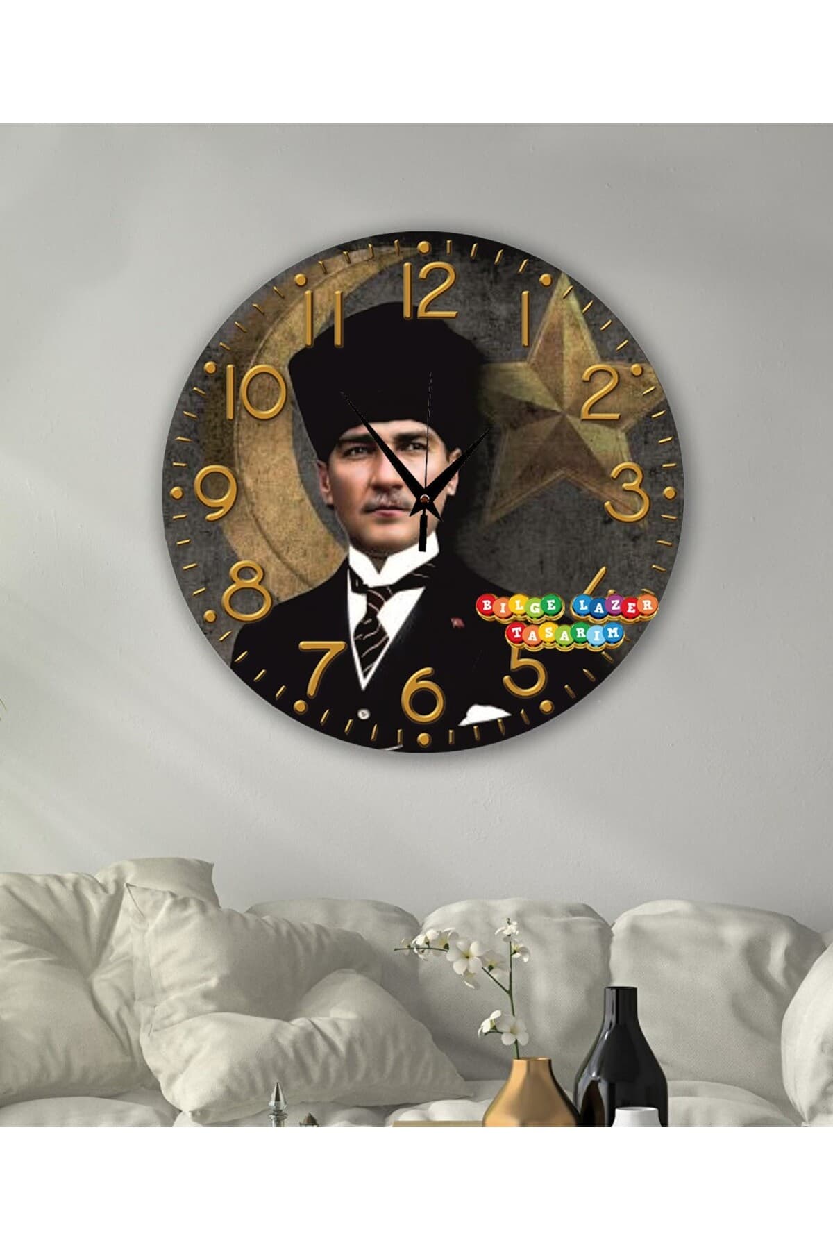 Ahşap Atatürk temalı RETRO TASARIM Dekoratif duvar Saati dijital uv baskı