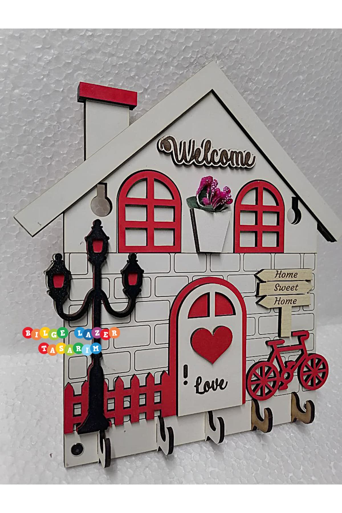 Duvar Askılı Anahtarlık Ev Hediyesi Dekoratif Anahtar Askısı 21 X 24 cm - Detay
