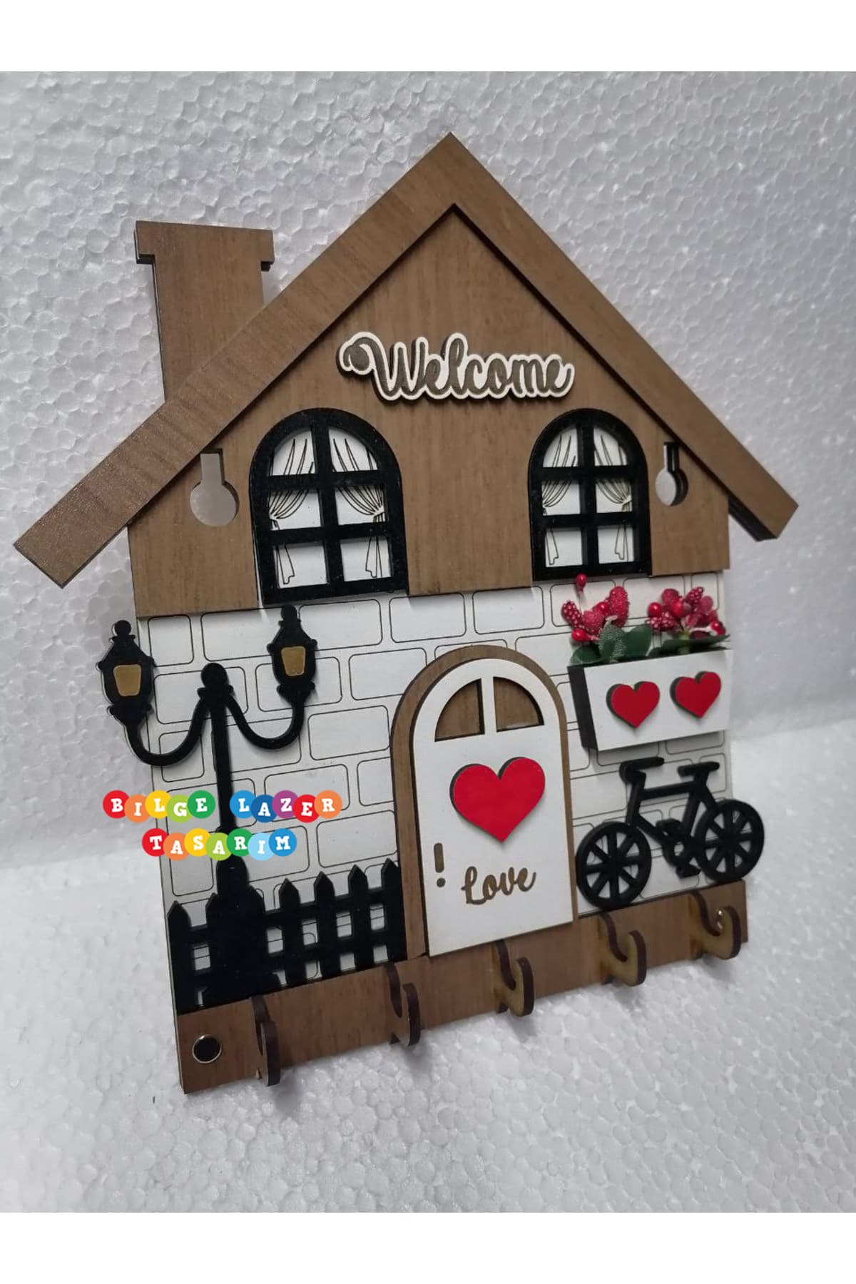 Duvar Askılı Anahtarlık Ev Hediyesi Dekoratif Anahtar Askısı 21 X 24 cm - Detay