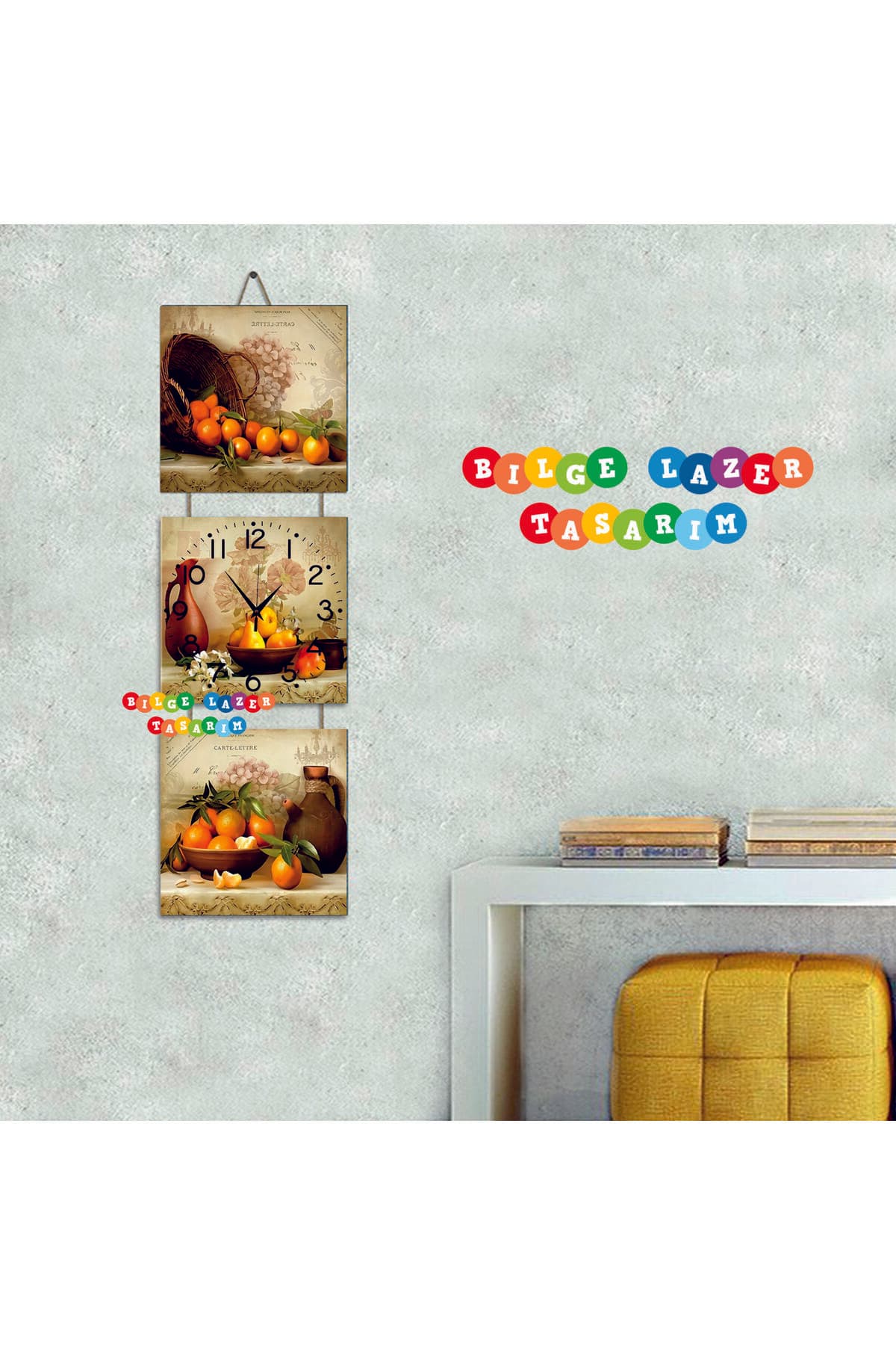 Otantik Hediyelik halatlı dekoratif tablo detaylı 3 lü set mutfak (kitchen) saati
