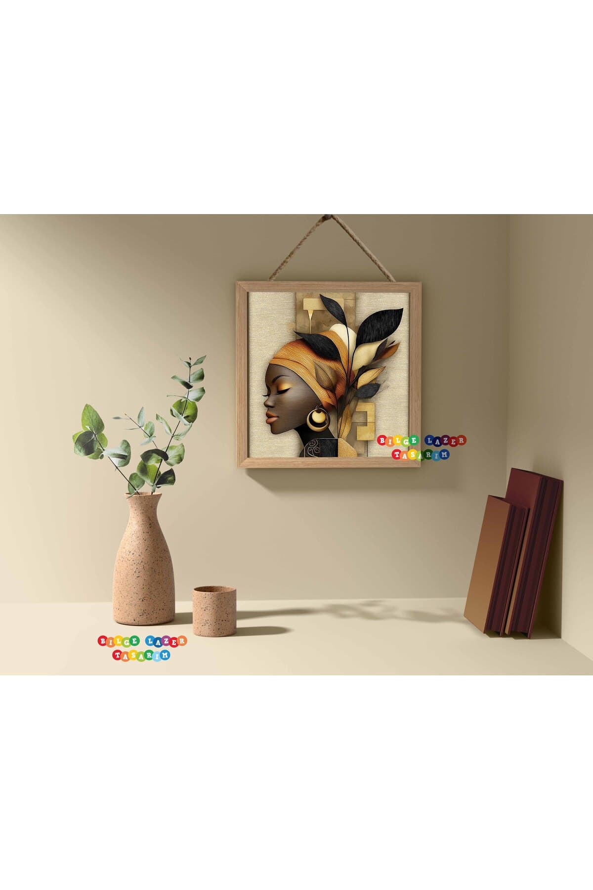 Modern Tasarım Ev Ofis İşyeri Dekorasyon duvar tablosu ahşap çerçeveli halat detaylı ( 20 x 20 cm )