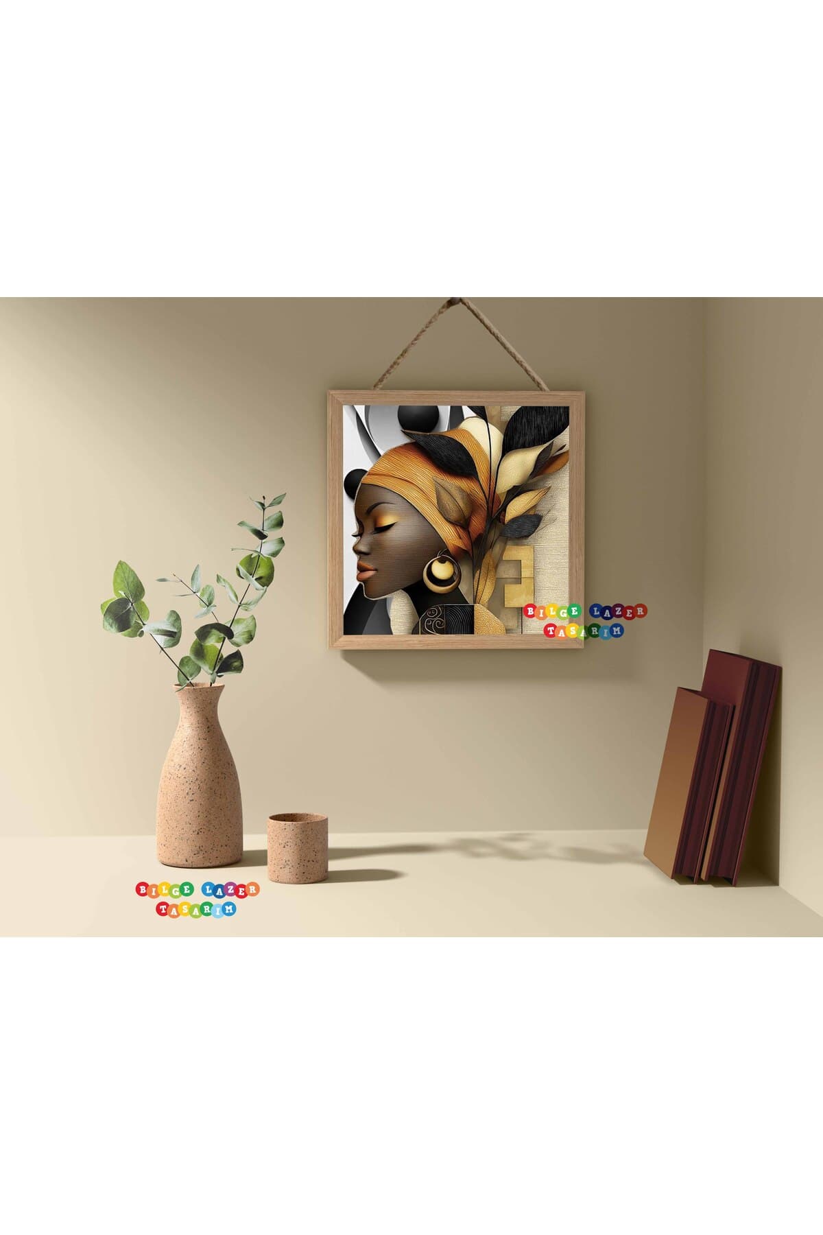 Modern Tasarım Ev Ofis İşyeri Dekorasyon duvar tablosu ahşap çerçeveli halat detaylı ( 20 x 20 cm )