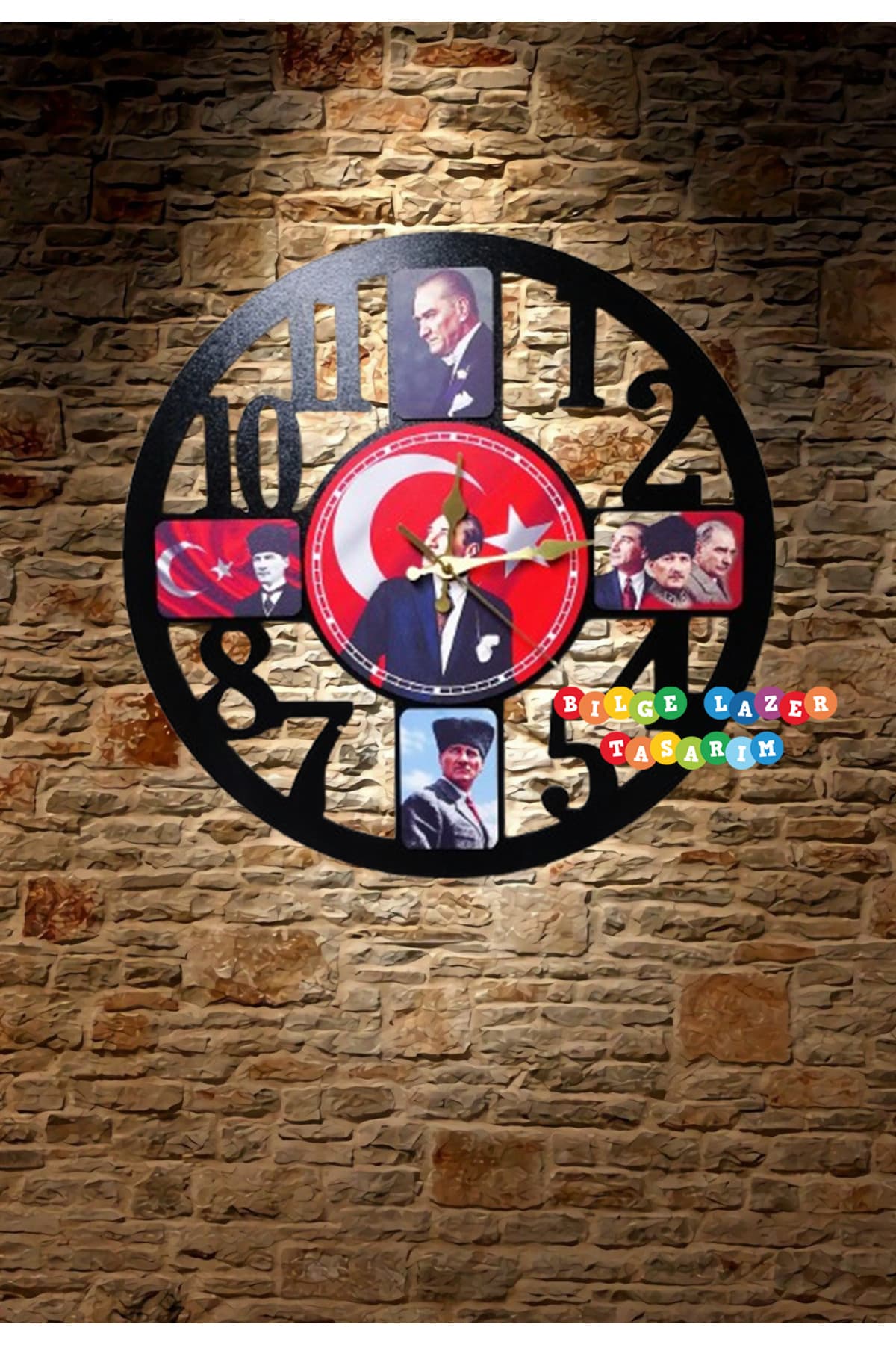 Bilge Duvar Saati, Atatürk Detaylı Dekoratif Ahşap Duvar Saati