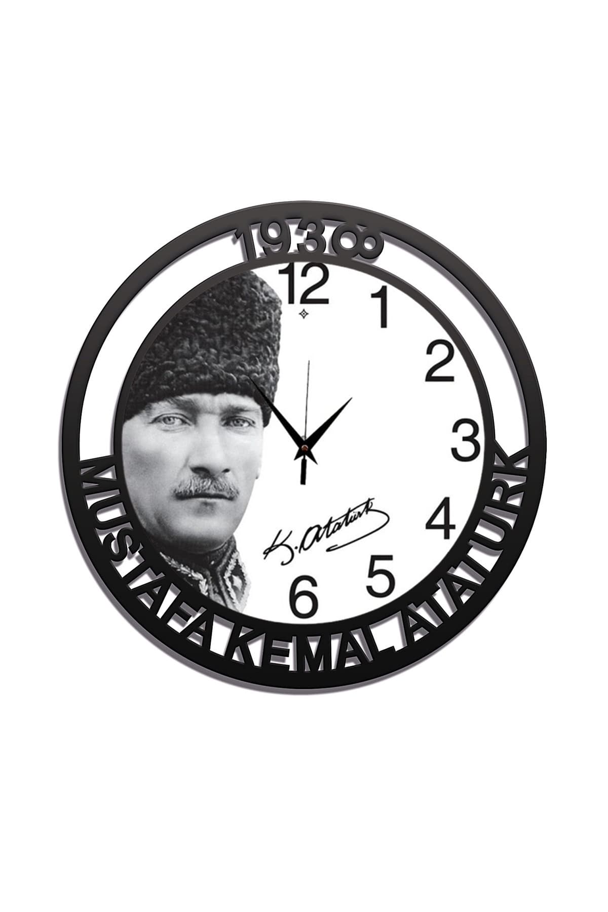 Bilge Duvar Saati, Atatürk Detaylı Dekoratif Ahşap Duvar Saati